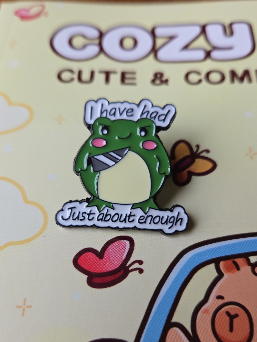 Cozy Green Frog Enamel Pin – I Have Had Just About Enough - Picture 1 of 1